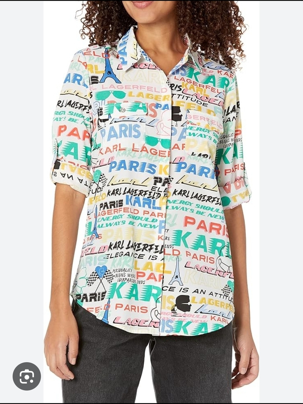 Karl Lagerfeld Multicolor 'Paris' Print Button-Up Blouse